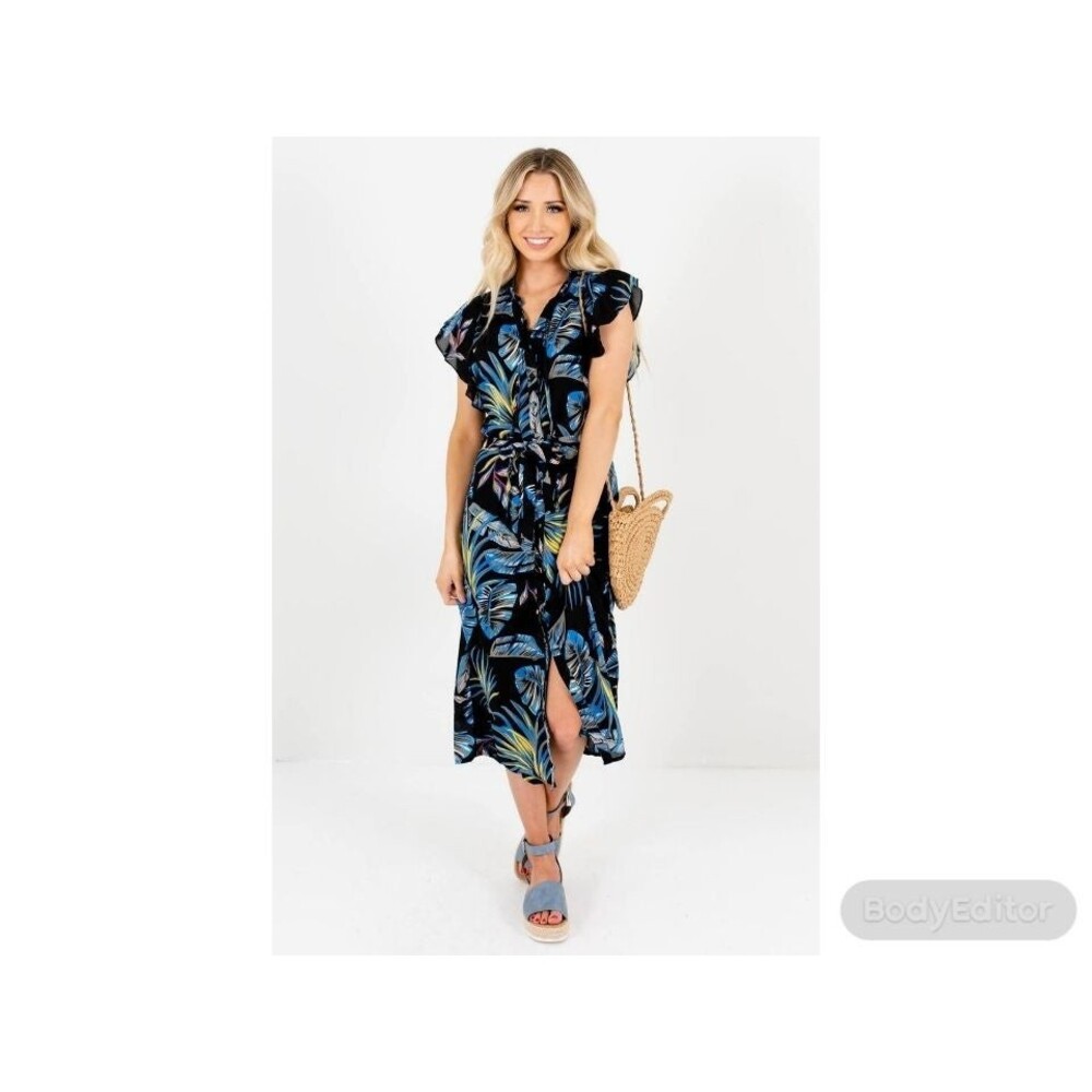 Blue Floral Midi Dress M